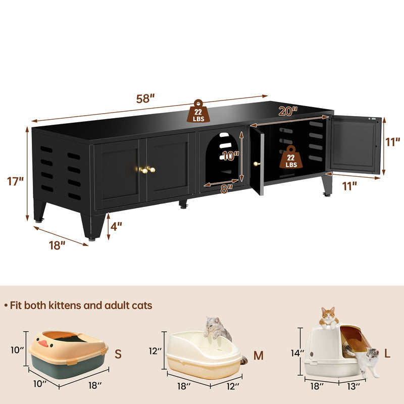 58in Metal Cat Litter Box Enclosure Hidden Furniture For 2 Cats