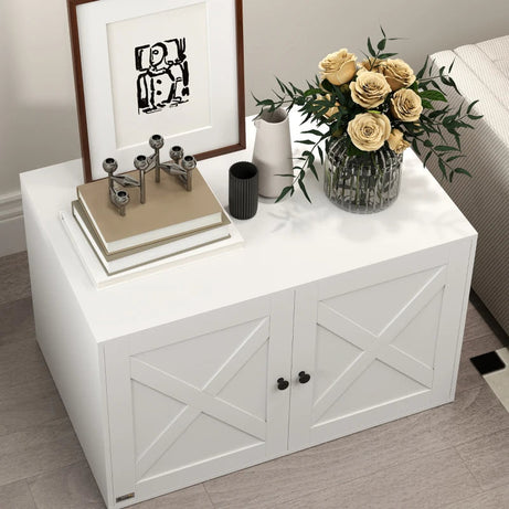 Pawhut Cat Litter Box Enclosure With Barn Door Hole White