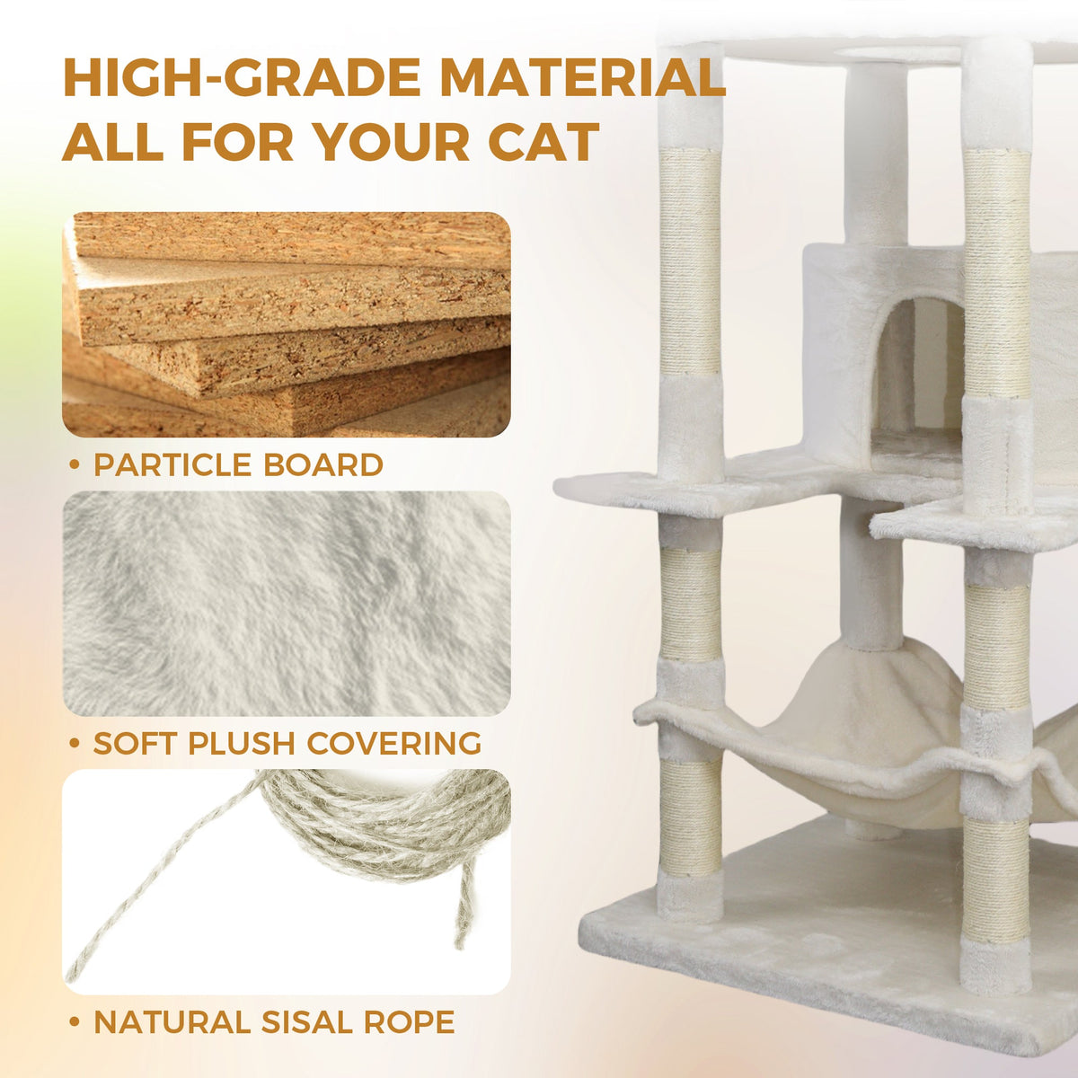 78 In Beige Cat Tree Tower With Large Condo Sisal Scratching Post