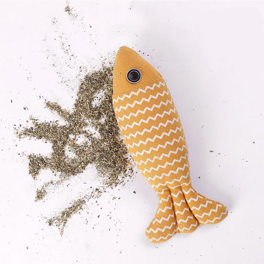 Burlap Fish Catnip Cat Toy Throw Pillow Teething Fancy Tough Bite