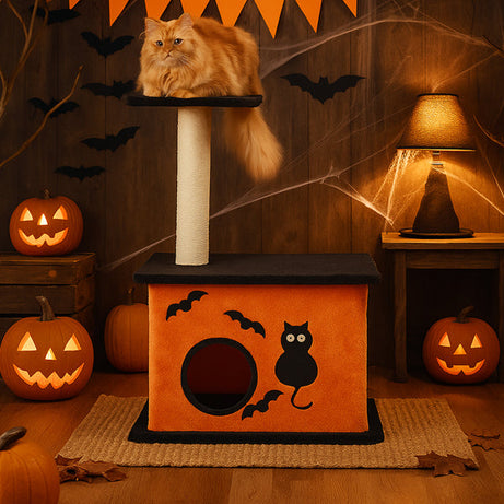 33inch Halloween Cat Tree Tower For Indoor Cats With Spacious Condo