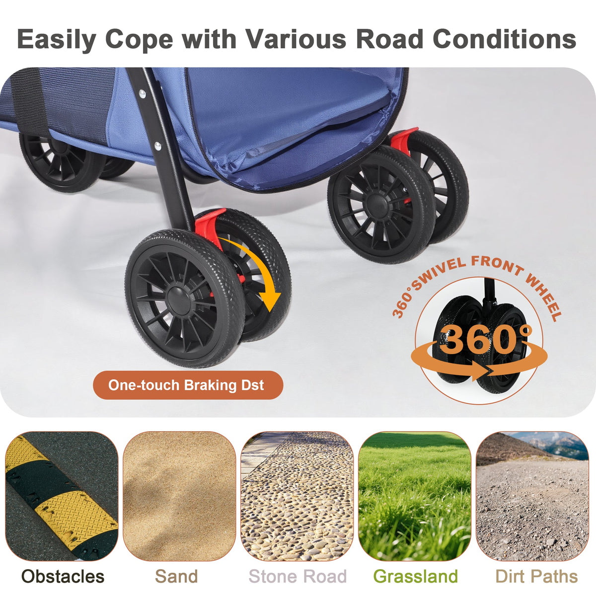 Pet Stroller Foldable 4-wheel Design Breathable Mesh Dog Cat