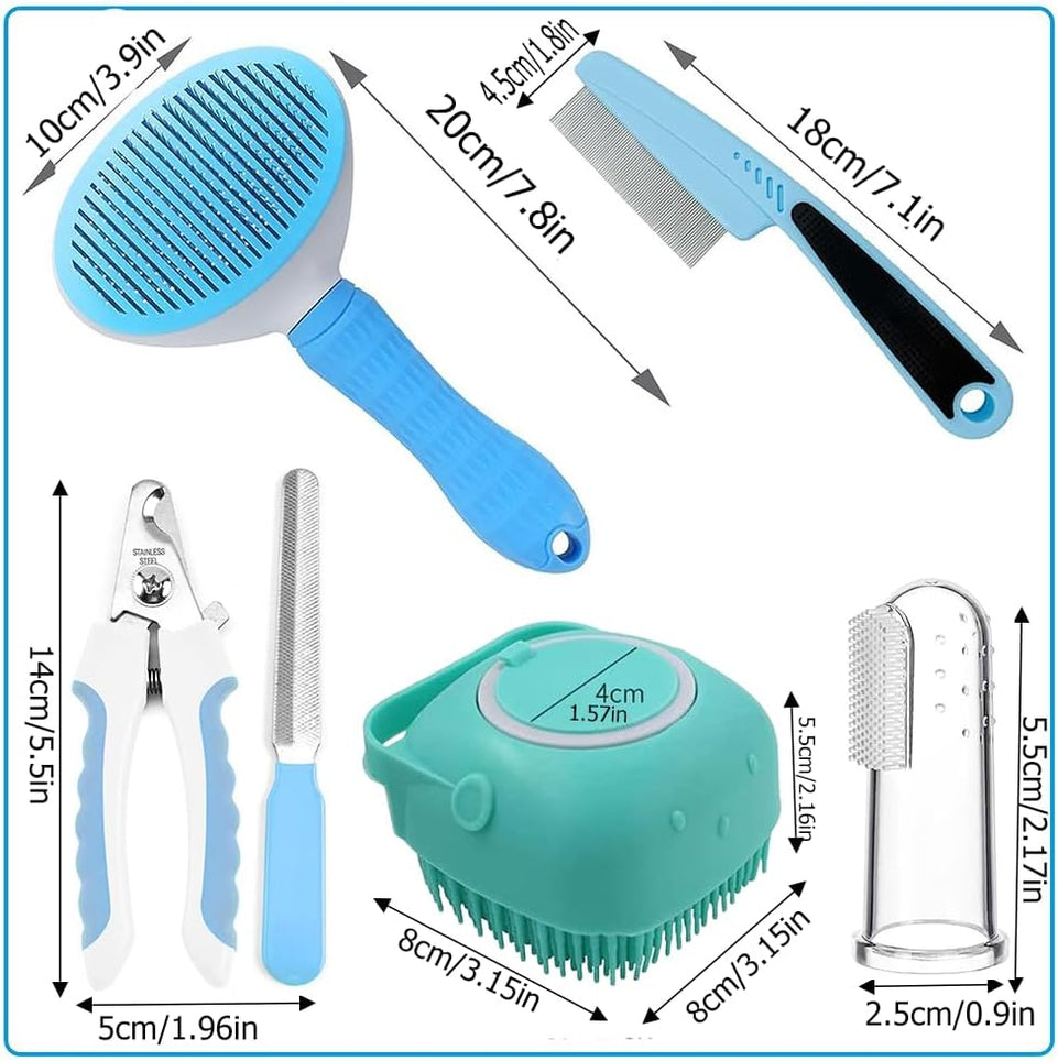 7pcs Pet Grooming Kit Self-cleaning Brush Shedding With Nail