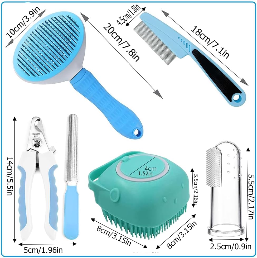 7pcs Pet Grooming Kit Self-cleaning Brush Shedding With Nail