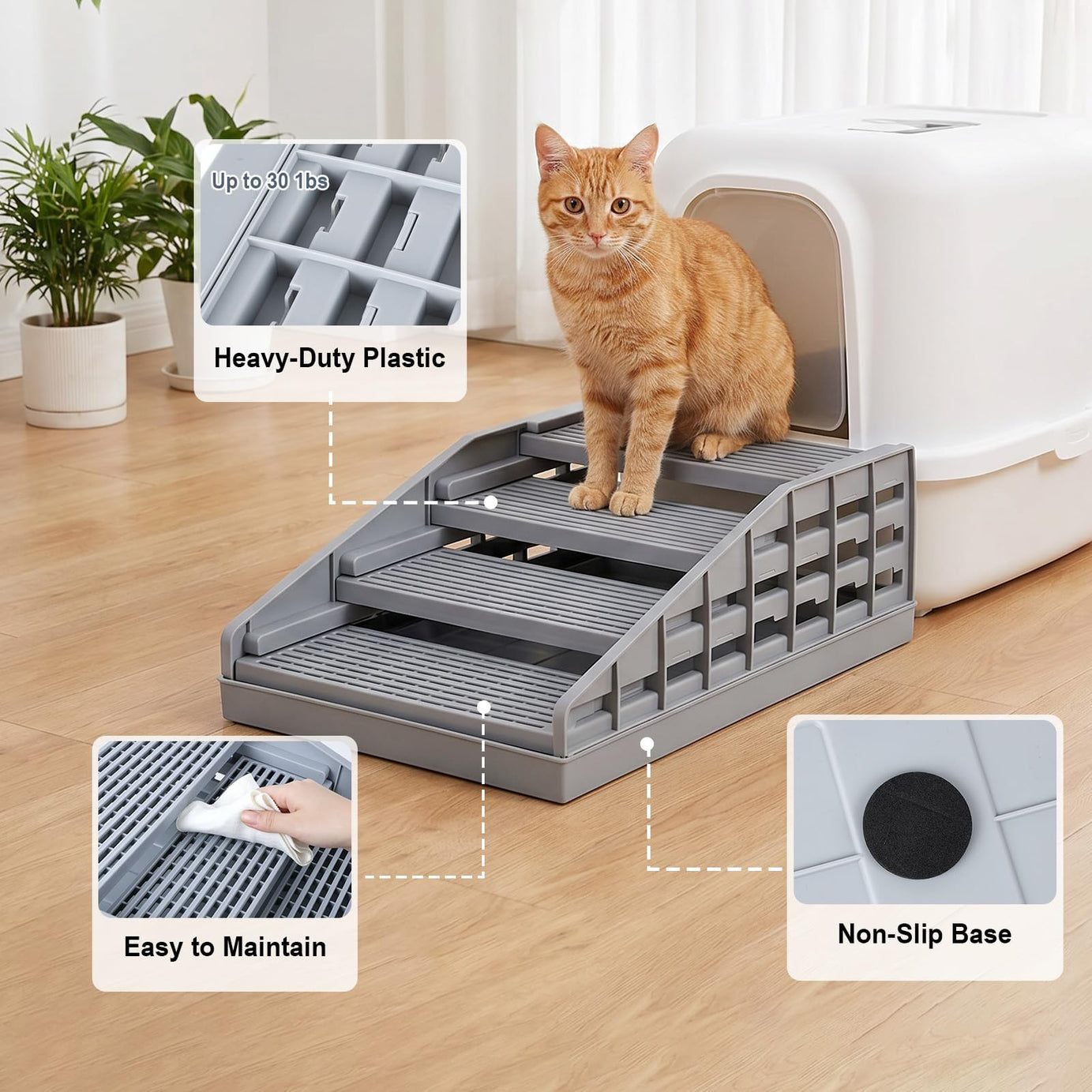 Adjustable Litter Box Ramp Elevated Cat Stairs With Filter Function
