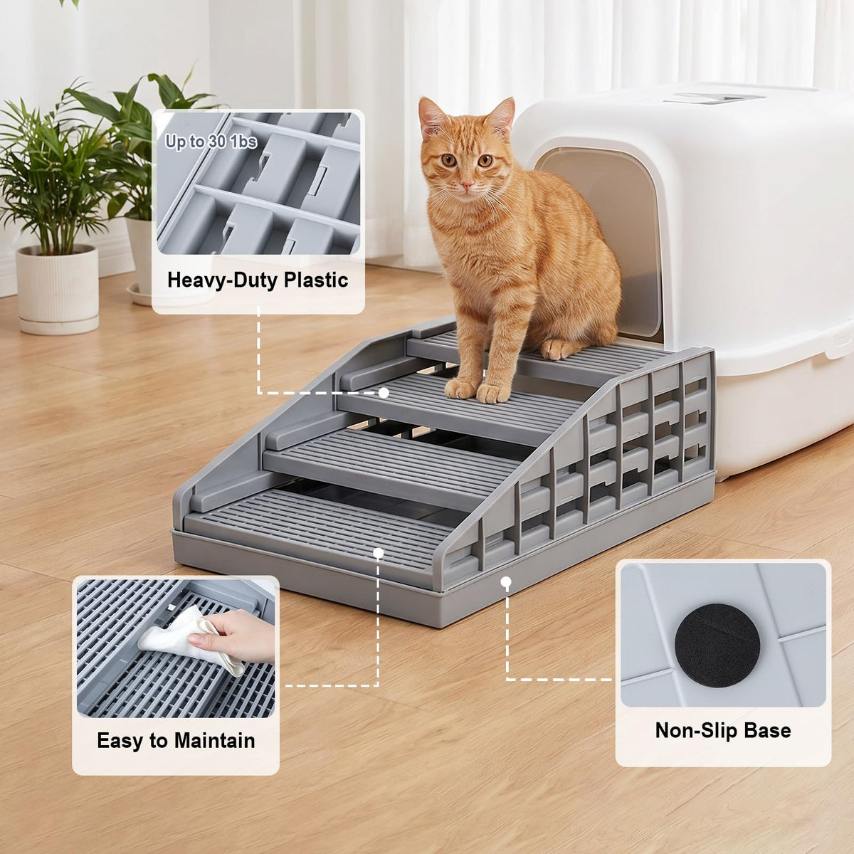 Adjustable Litter Box Ramp Elevated Cat Stairs With Filter Function