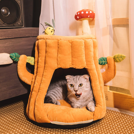 Orange Tree Stump Cat Nest House With Cushion