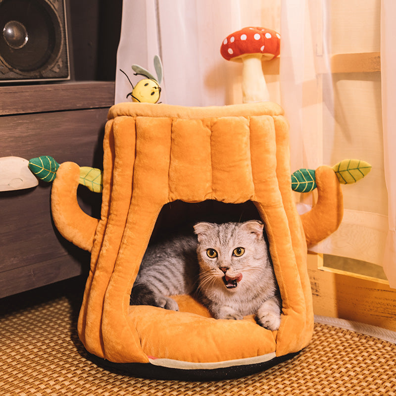 Orange Tree Stump Cat Nest House With Cushion