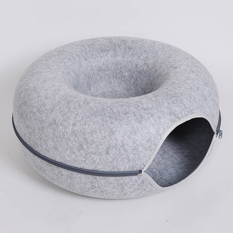 Donut Cat Tunnel Bed Pets House Natural Felt Pet Cave Interactive