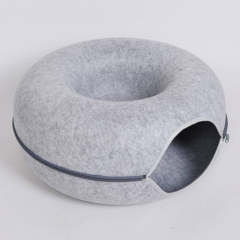 Donut Cat Tunnel Bed Pets House Natural Felt Pet Cave Interactive