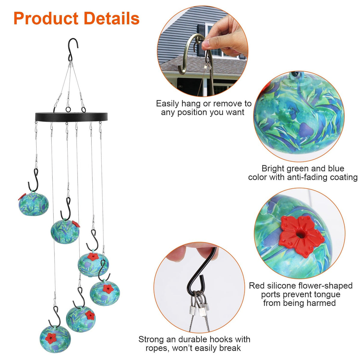 1pc Wind Chimes Humming Bird Feeder Ant And Bee Proof Outdoor