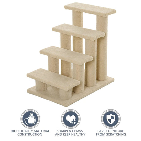 4-step Multi-level Carpeted Cat Scratching Post Pet Stairs Cream