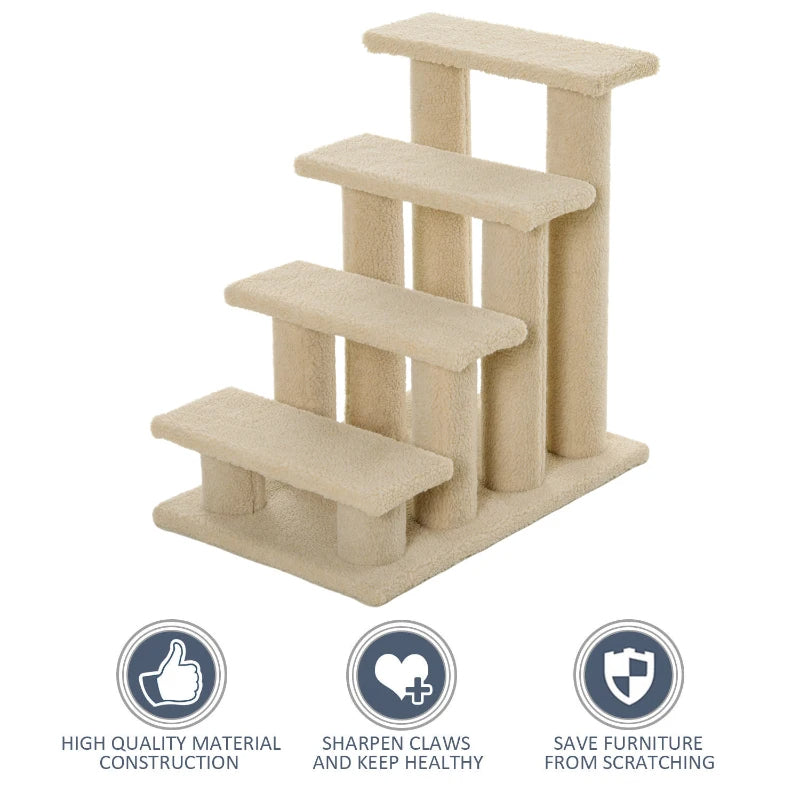 4-step Multi-level Carpeted Cat Scratching Post Pet Stairs Cream