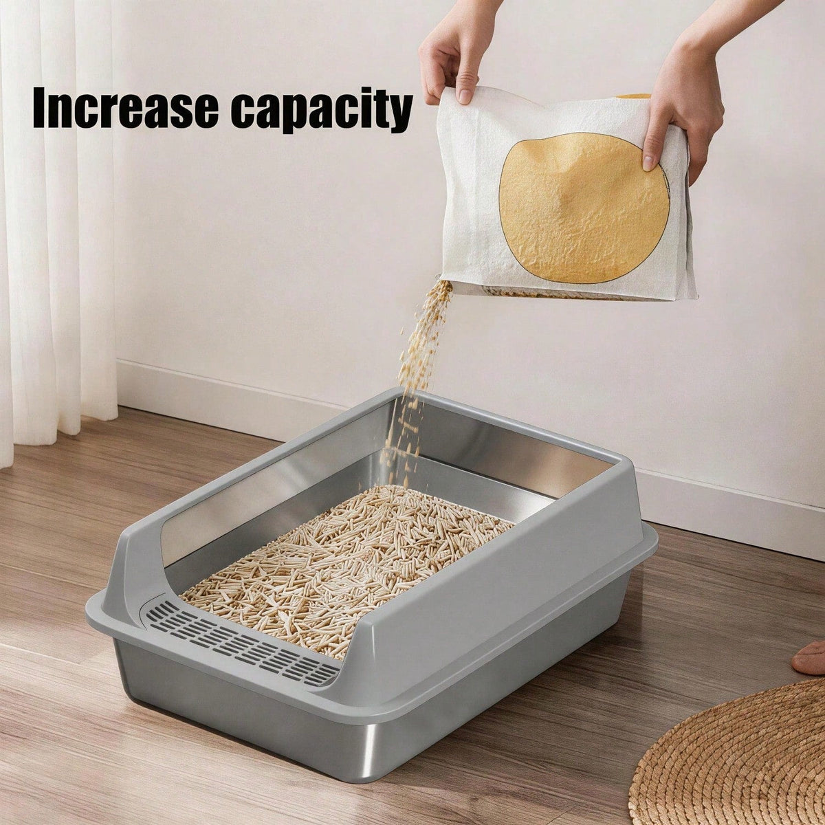 Stainless Steel Cat Litter Box Large Open Top With Anti Splash High