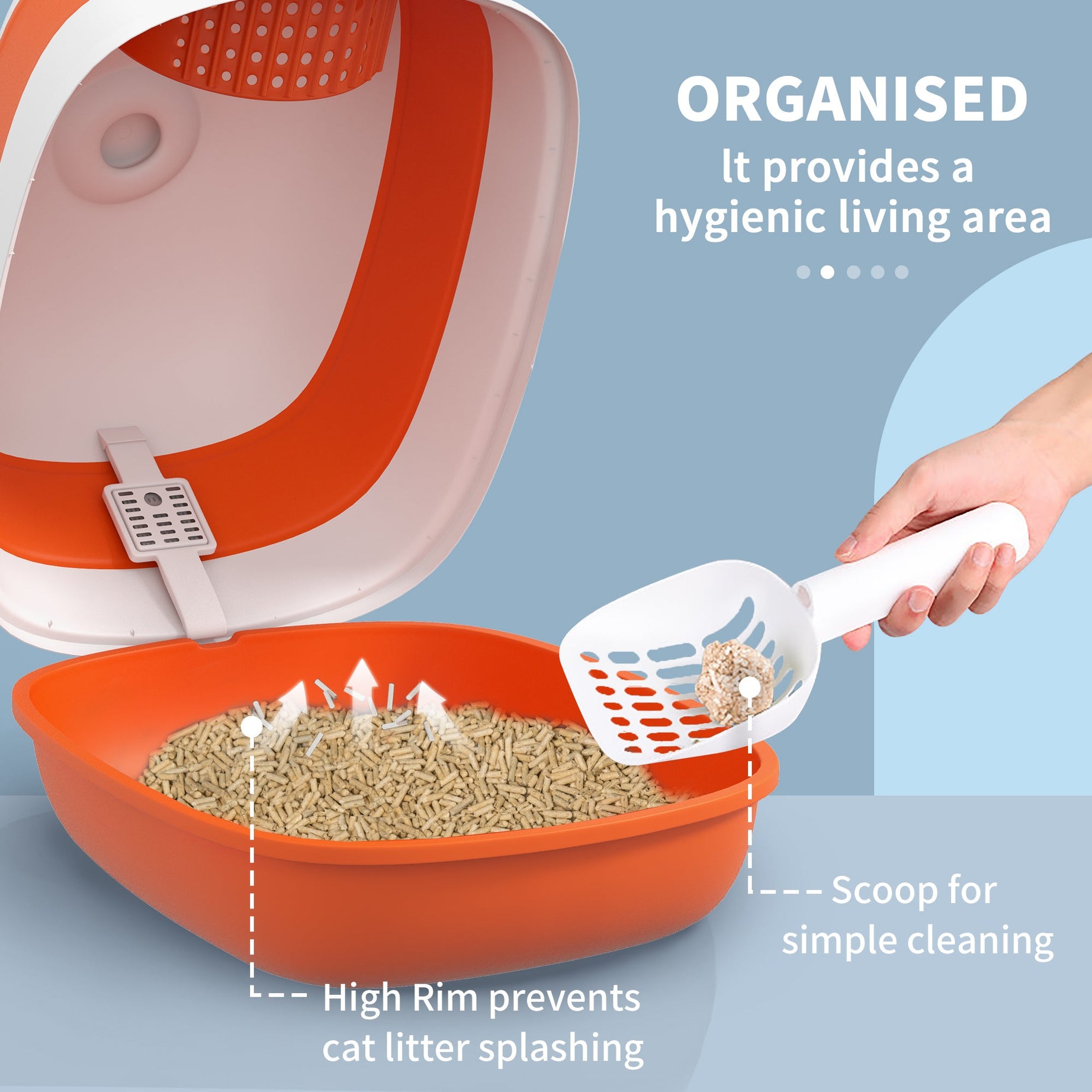 Dome Covered Cat Litter Box With Lid White And Orange