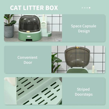 Cat Litter Box Easy To Clean Open With Scoop Green