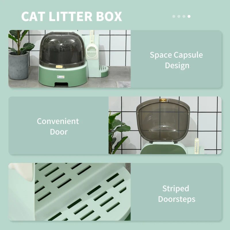 Cat Litter Box Easy To Clean Open With Scoop Green