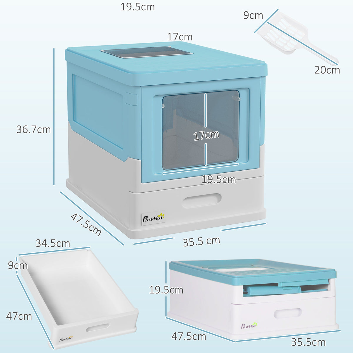 Hooded Cat Litter Box Portable Pet Toilet With Scoop Front Entry