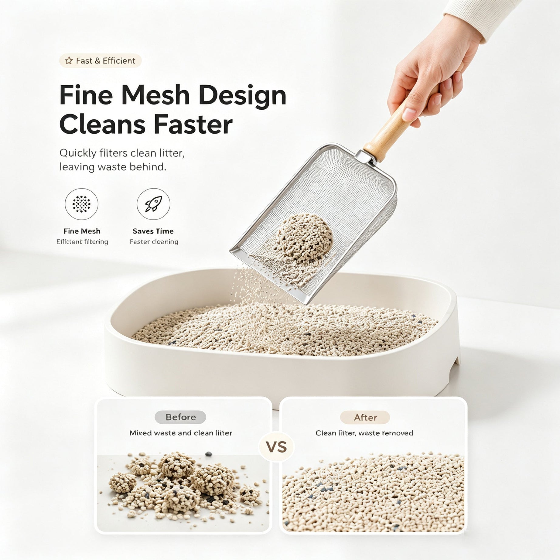 Stainless Steel Cat Litter Scoop With Fine Mesh Sifter Durable