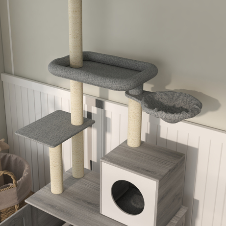 Pawhut Cat Tree With Litter Box Enclosure 2-in-1 Floor To Ceiling