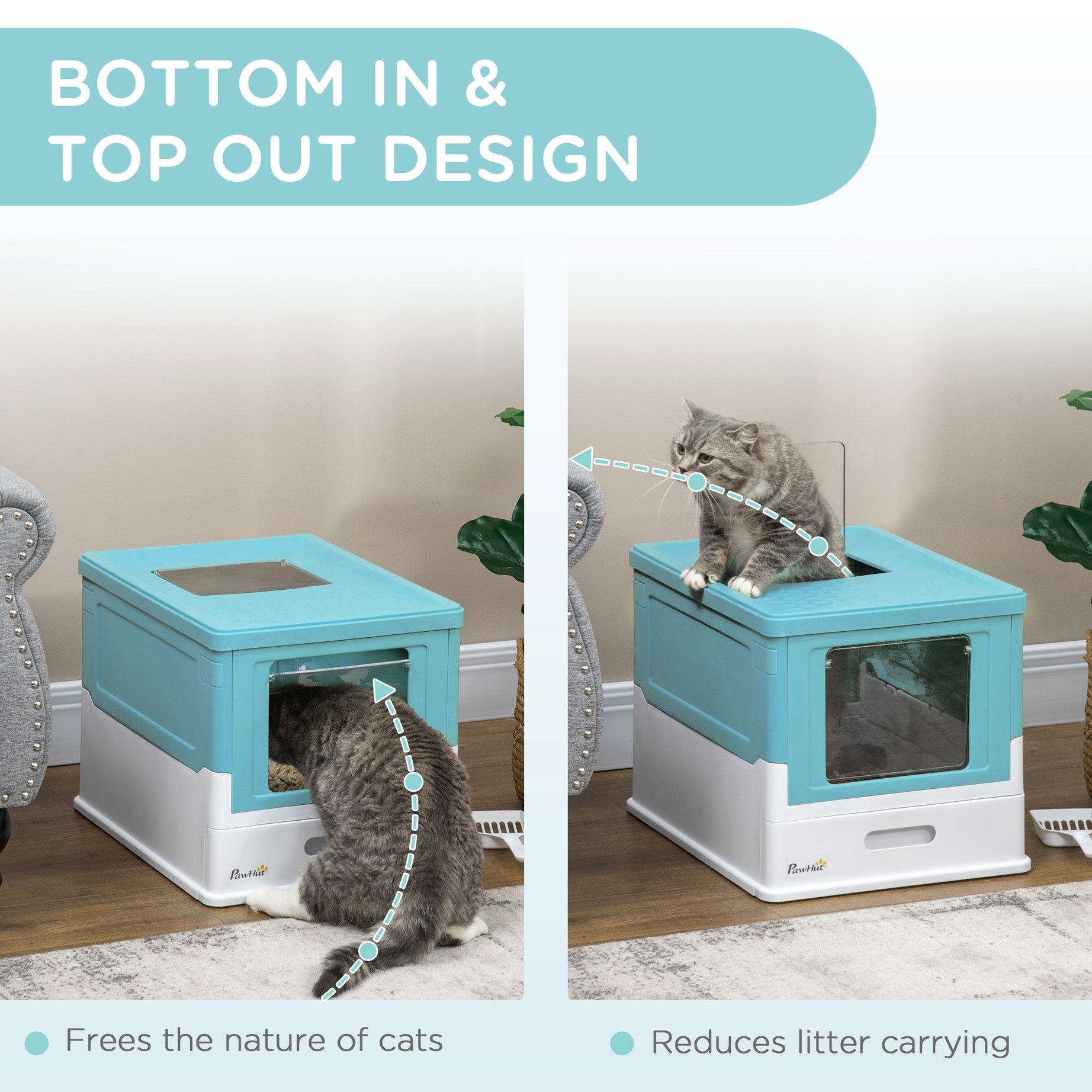 Hooded Cat Litter Box Portable Pet Toilet With Scoop Front Entry