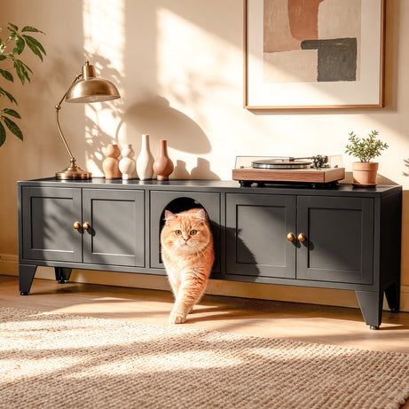 58in Metal Cat Litter Box Enclosure Hidden Furniture For 2 Cats