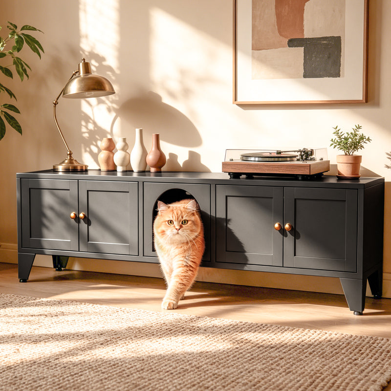 58in Metal Cat Litter Box Enclosure Hidden Furniture For 2 Cats